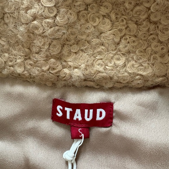 STAUD | Scrabble Boucle Leather Trimmed Coat Oversized Doe Tan - Picture 4 of 6